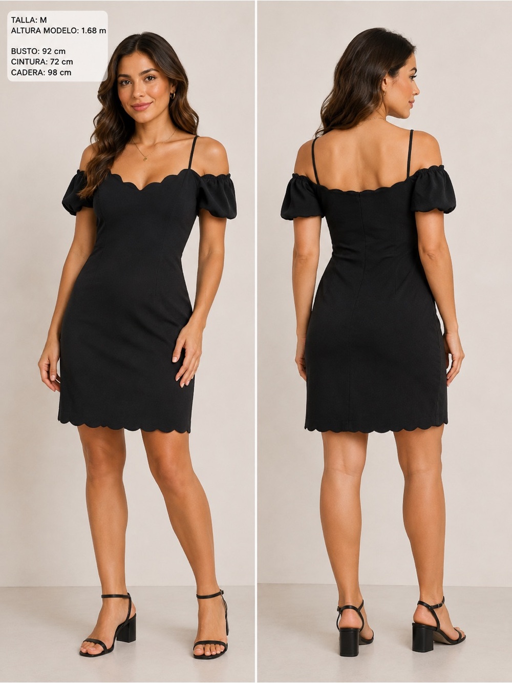 Premier Black Off-Shoulder Scalloped Mini Dress